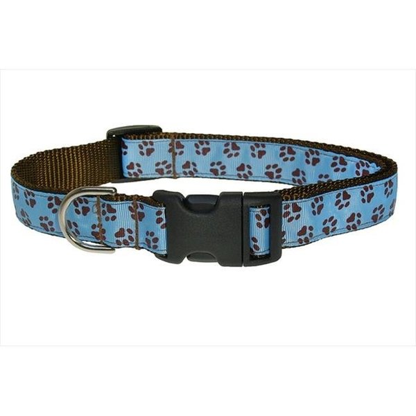 Sassy Dog Wear Sassy Dog Wear PUPPY PAWS-BLUE-CHOC.4-C Puppy Paws Dog Collar; Blue & Brown - Large PUPPY PAWS-BLUE/CHOC.4-C